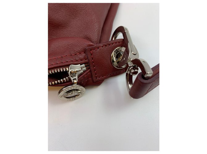 Borsa Longchamp Pliage in pelle bordeaux Bordò - vista 3