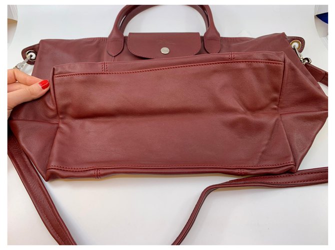 Borsa Longchamp Pliage in pelle bordeaux Bordò - vista 4