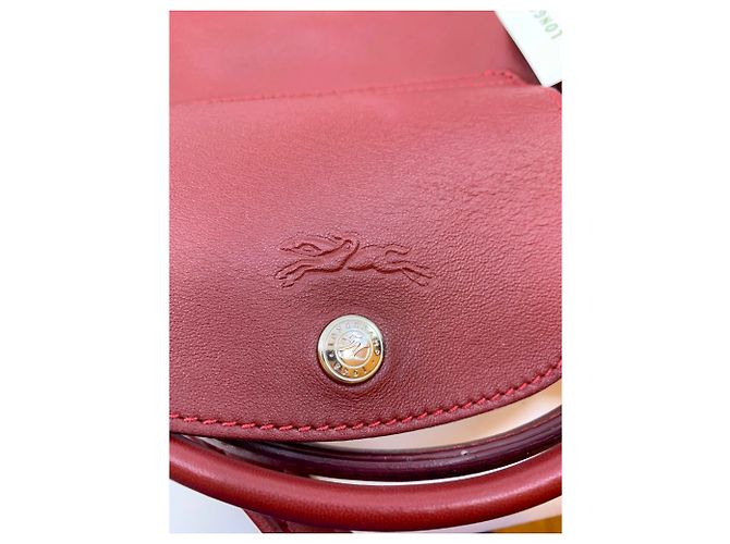 Borsa Longchamp Pliage in pelle bordeaux Bordò - vista 6