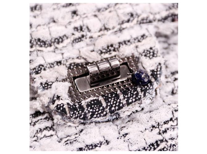 Borsa Chanel Classic 2.55 collettore di tweed bucolico in metallo bianco e nero argento - vista 7