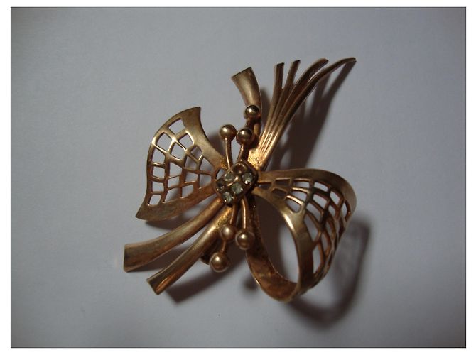 Vintage Spilla a forma di bouquet in metallo dorato con nastro D'oro - vista 5