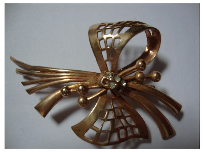 Vintage Spilla a forma di bouquet in metallo dorato con nastro D'oro - vista 6