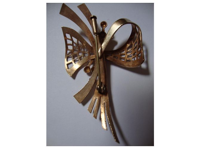 Vintage Spilla a forma di bouquet in metallo dorato con nastro D'oro - vista 8