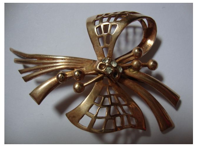 Vintage Spilla a forma di bouquet in metallo dorato con nastro D'oro - vista 9