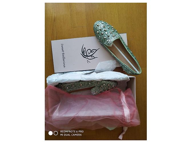Autre Marque Dolce Ballerina 1326 mocassini metallizzati verde menta con borchie glitterate Verde chiaro - vista 2