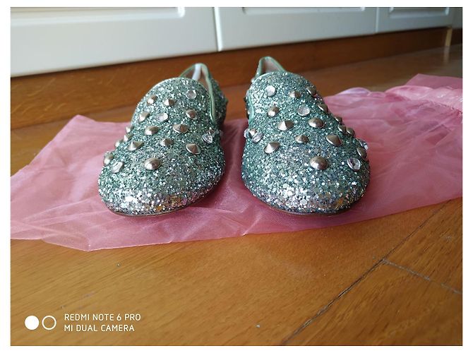 Autre Marque Dolce Ballerina 1326 mocassini metallizzati verde menta con borchie glitterate Verde chiaro - vista 3