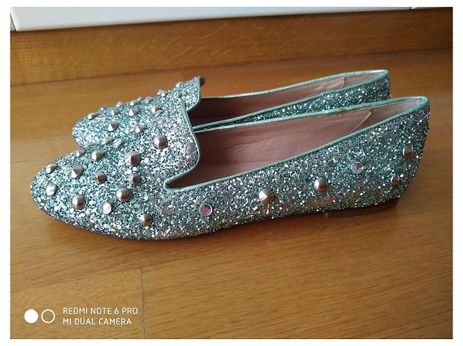 Autre Marque Dolce Ballerina 1326 mocassini metallizzati verde menta con borchie glitterate Verde chiaro - vista 4