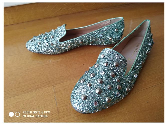 Autre Marque Dolce Ballerina 1326 mocassini metallizzati verde menta con borchie glitterate Verde chiaro - vista 5