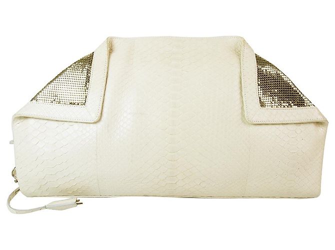 Salvatore Ferragamo Ecru Schlangenleder Python Übergroße De Manta Clutch Bag - Ansicht 2
