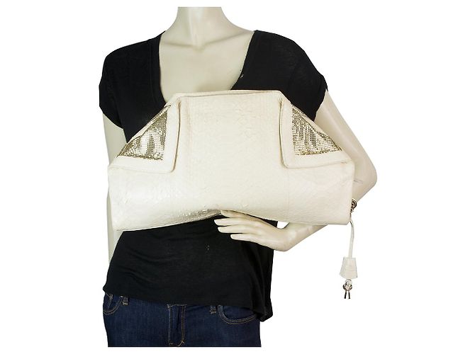 Salvatore Ferragamo Ecru Schlangenleder Python Übergroße De Manta Clutch Bag - Ansicht 8