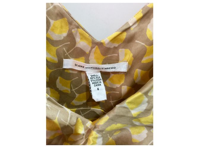 Diane Von Furstenberg Vestido DvF Frandarly de seda Beige Crudo Amarillo - vista 4