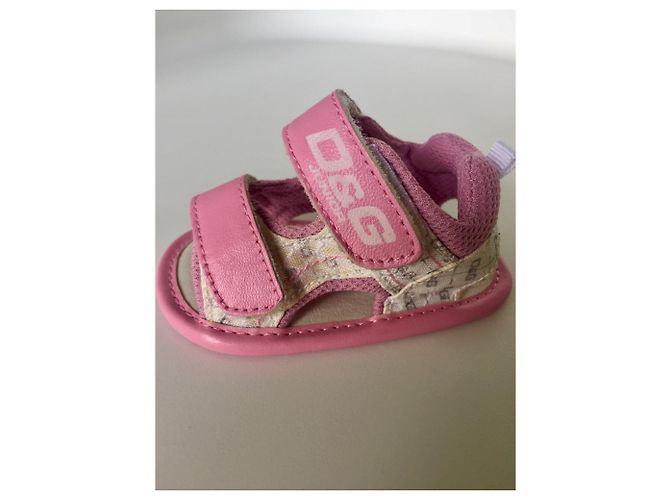 Sandali D&G Junior in tela bianca rosa e grigio Bianco - vista 6