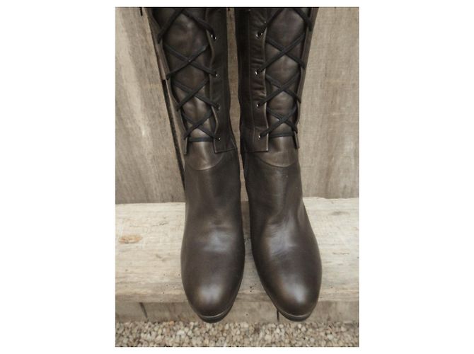 Stivali stringati Max Mara in pelle marrone scuro - vista 4