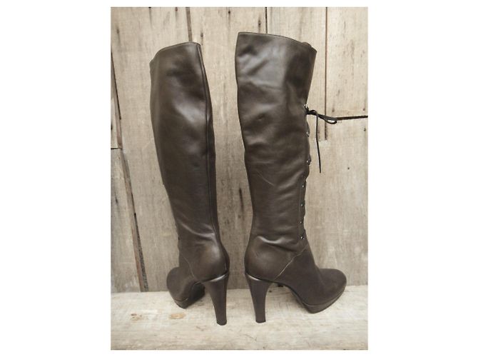 Stivali stringati Max Mara in pelle marrone scuro - vista 5