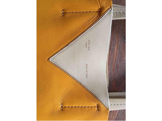 Cabas Borsa Tote Céline in Pelle Gialla ed Ecru Crudo Giallo - vista 3