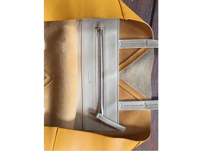 Cabas Borsa Tote Céline in Pelle Gialla ed Ecru Crudo Giallo - vista 4