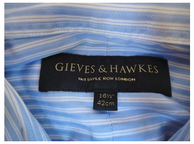Autre Marque Camicia Gieves & Hawkes in cotone blu con polsini moschettiere - vista 2