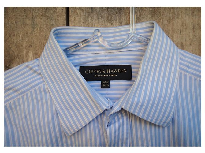 Autre Marque Camicia Gieves & Hawkes in cotone blu con polsini moschettiere - vista 3