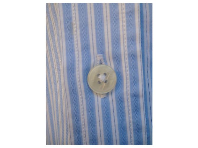 Autre Marque Camicia Gieves & Hawkes in cotone blu con polsini moschettiere - vista 4