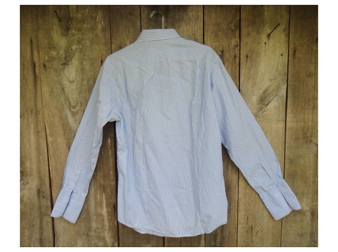 Autre Marque Camicia Gieves & Hawkes in cotone blu con polsini moschettiere - vista 6