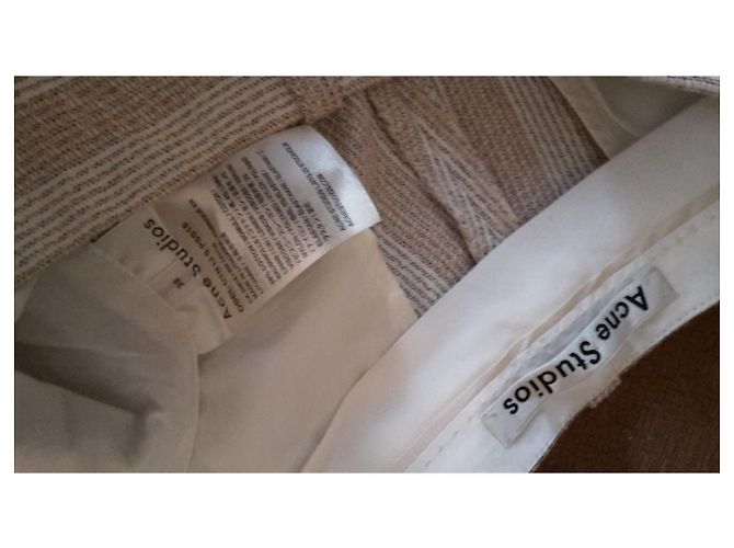 Pantalones anchos Acne Studios beige algodón lino - vista 3