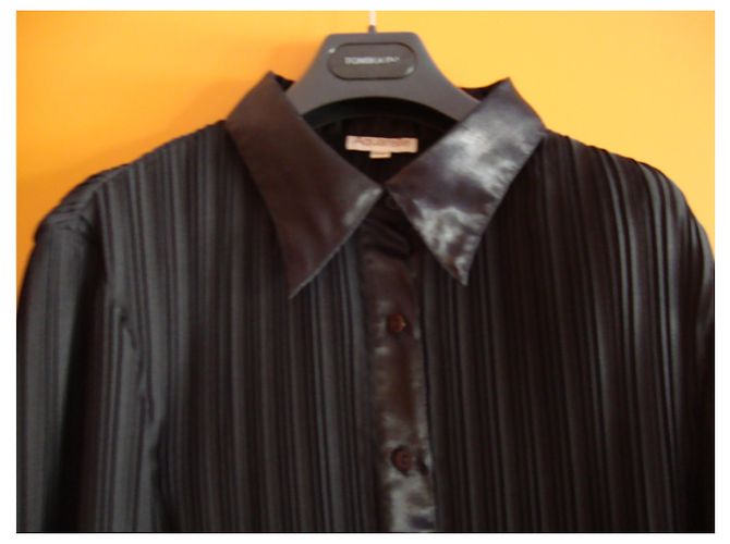 Autre Marque Blusa in velluto plissé e raso nero - vista 3