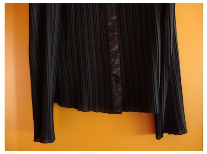 Autre Marque Blusa in velluto plissé e raso nero - vista 4