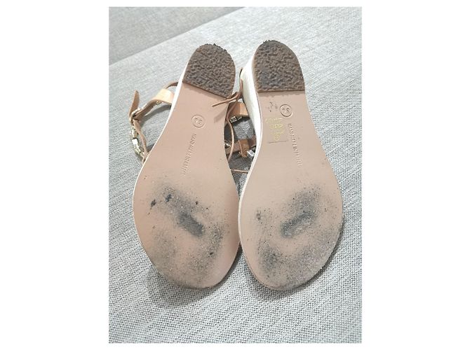 Ancient Greek Sandals Sandalias griegas antiguas sandalias de cuña con cuentas doradas Beige - vista 4
