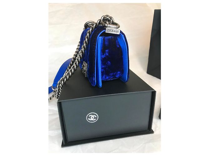 Chanel Boy Mini Velvet con scatola Blu Blu scuro - vista 11