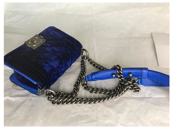 Chanel Boy Mini Velvet con scatola Blu Blu scuro - vista 14