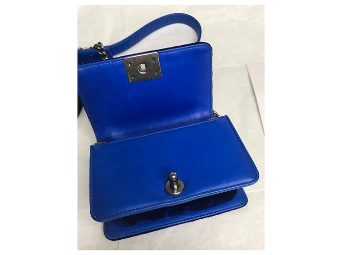Chanel Boy Mini Velvet con scatola Blu Blu scuro - vista 16