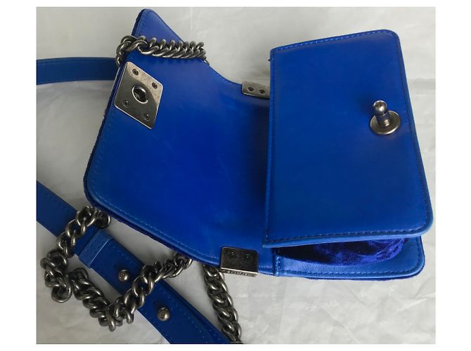 Chanel Boy Mini Velvet con scatola Blu Blu scuro - vista 17