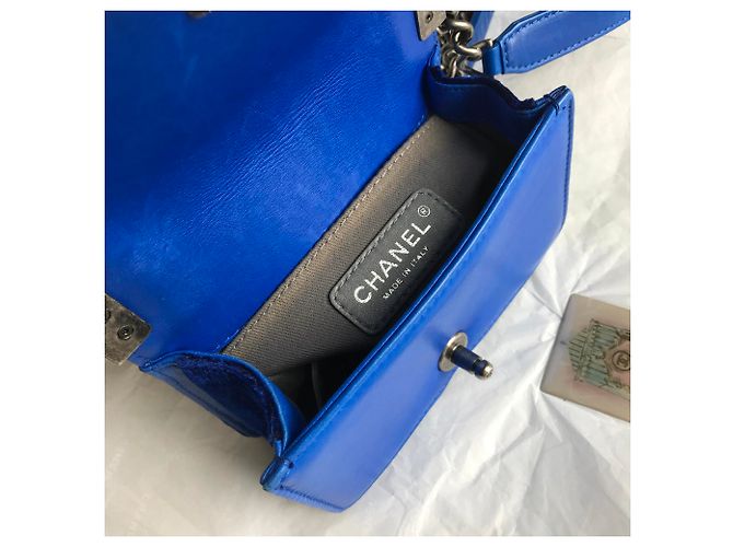 Chanel Boy Mini Velvet con scatola Blu Blu scuro - vista 19