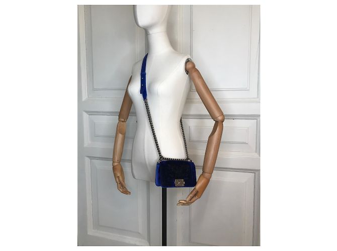 Chanel Boy Mini Velvet con scatola Blu Blu scuro - vista 21