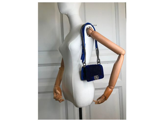 Chanel Boy Mini Velvet con scatola Blu Blu scuro - vista 22