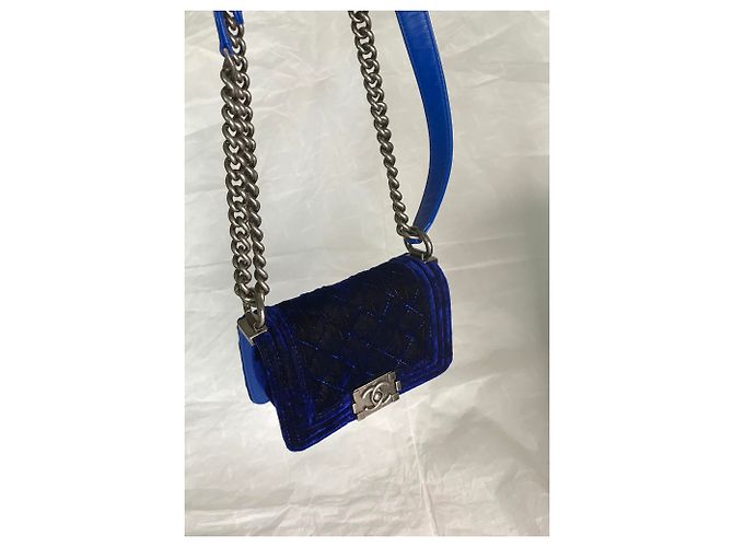 Chanel Boy Mini Velvet con scatola Blu Blu scuro - vista 23