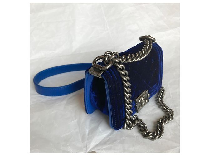 Chanel Boy Mini Velvet con scatola Blu Blu scuro - vista 24