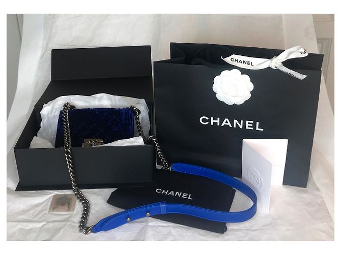 Chanel Boy Mini Velvet con scatola Blu Blu scuro - vista 25