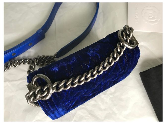 Chanel Boy Mini Velvet con scatola Blu Blu scuro - vista 7