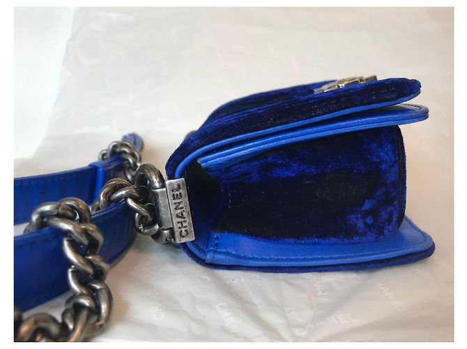 Chanel Boy Mini Velvet con scatola Blu Blu scuro - vista 9