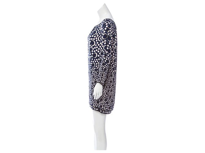 Diane Von Furstenberg Vestido de seda DvF Egg Zactly Negro Blanco Azul - vista 2
