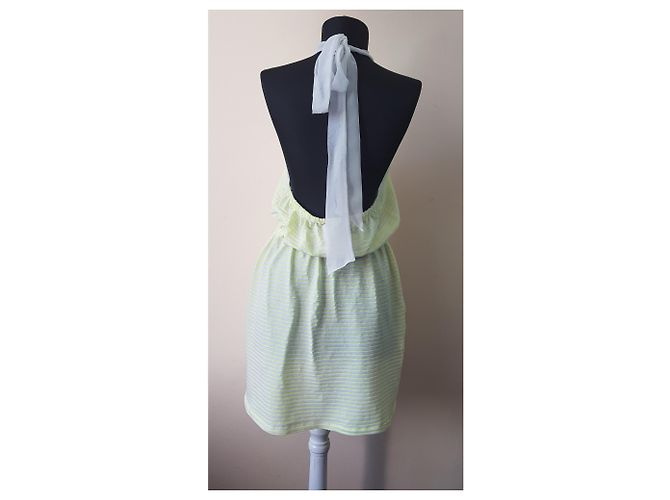 Vestido Mauro Grifoni a rayas verde neón de seda y algodón - vista 3
