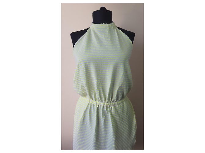 Vestido Mauro Grifoni a rayas verde neón de seda y algodón - vista 4
