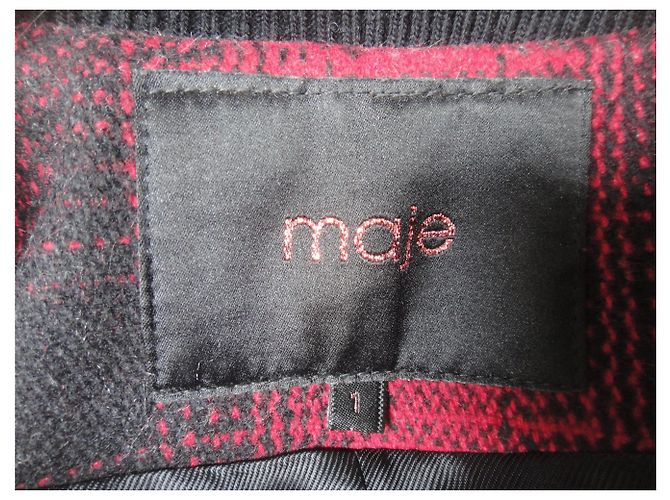 Maje wool and leather jacket, Mint condition Black Red - view 2