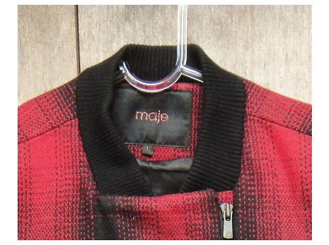 Maje wool and leather jacket, Mint condition Black Red - view 5