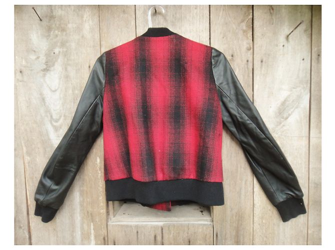 Maje wool and leather jacket, Mint condition Black Red - view 6