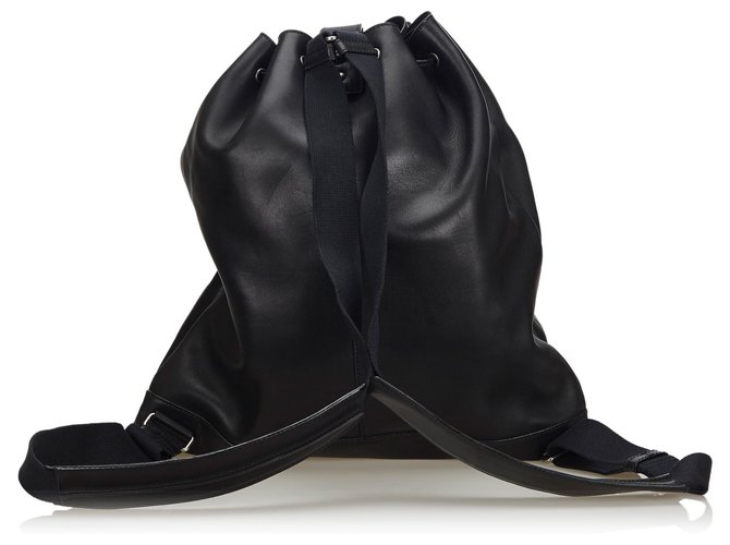 Yves Saint Laurent YSL Black Leather Drawstring Backpack ref.141181