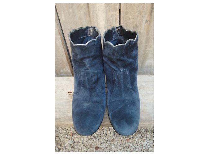 Botines Tara Jarmon de ante azul talla 38 - vista 4