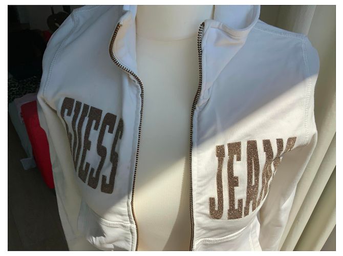 Guess Sudadera blanca con inscripción en bronce., y cremallera, taille m Blanco - vista 2