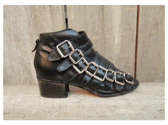 Sandali Moma in pelle nera con 8 fibbie Nero - vista 4